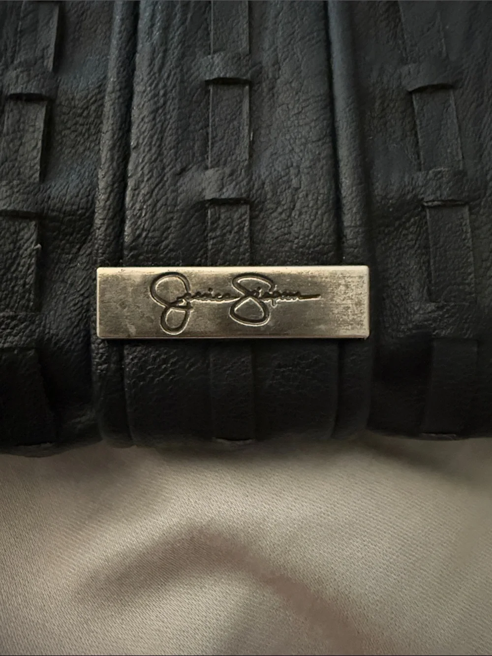 Jessica Simpson Black Textured Frame Clutch with Silver Hardware
